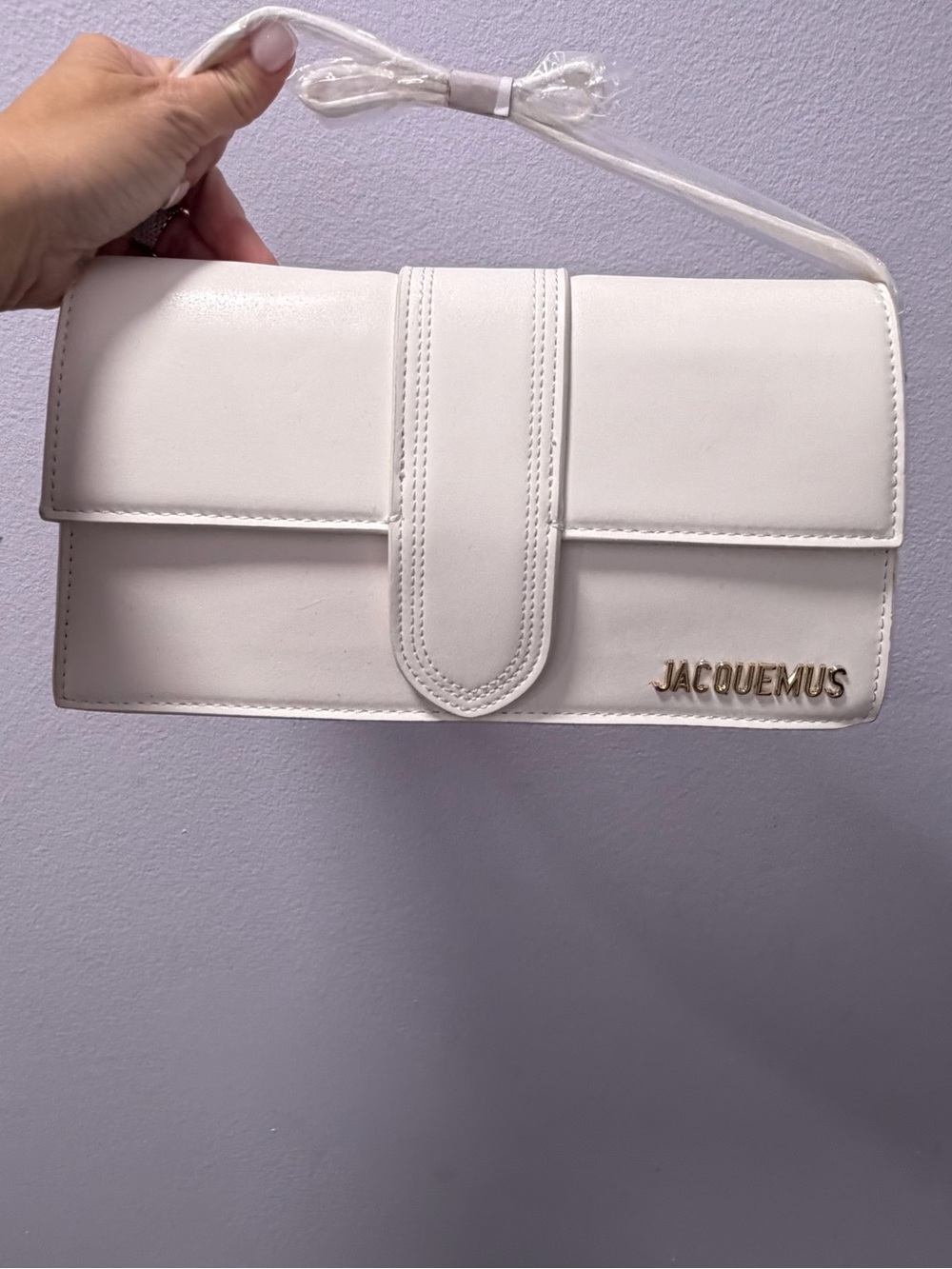 Jacquemus White Leather Shoulder Clutch with Gold Logo